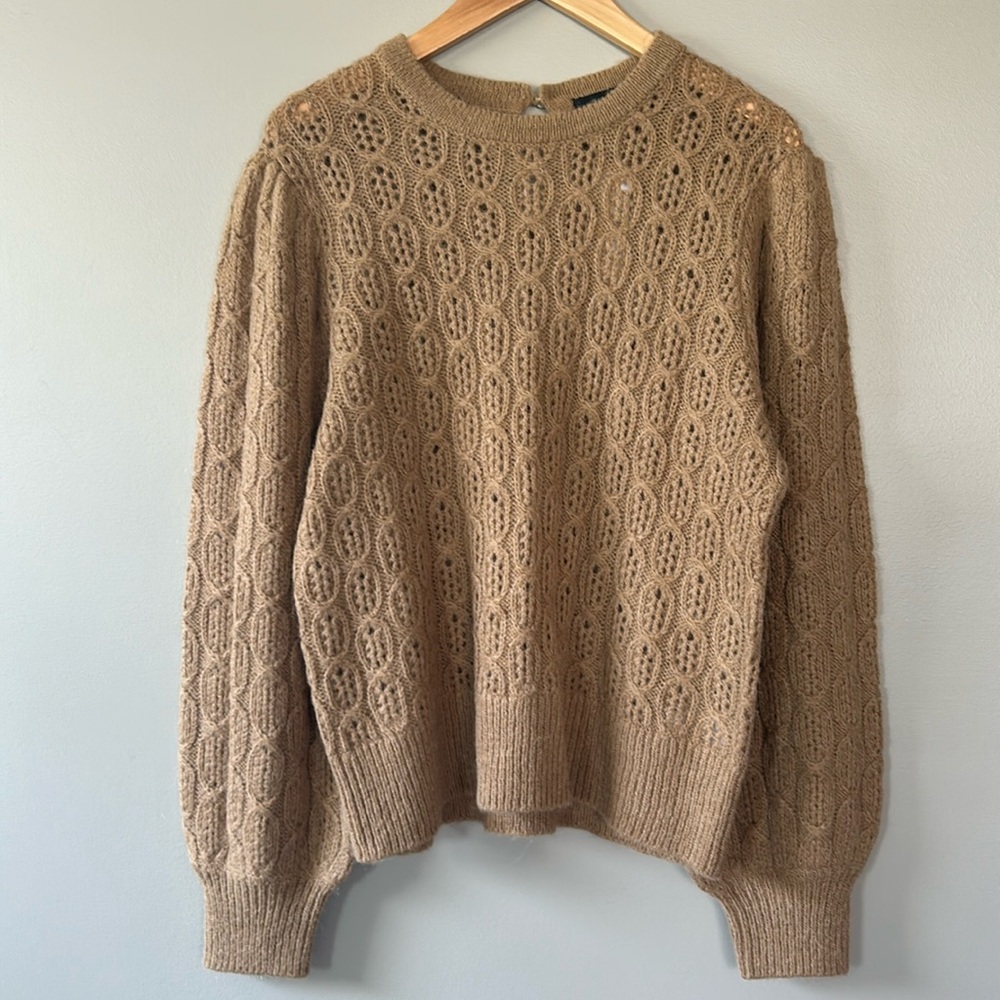 NWT J. Crew Balloon Sleeve Cable Knit Crewneck Sweater Sz L